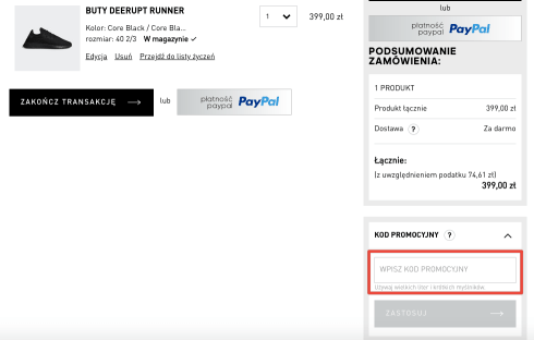 miejsce na kod rabatowy w adidas
