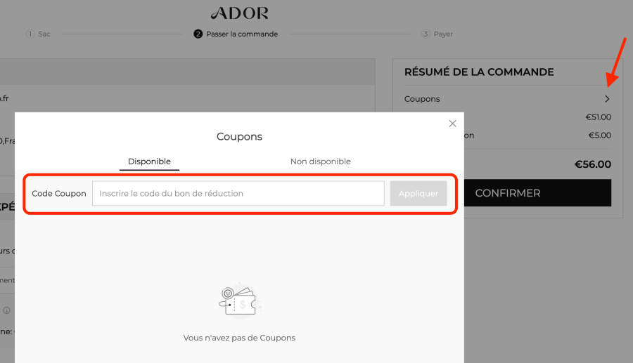 Place pour un code promo Ador