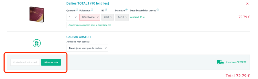 Place pour un code promo Alensa