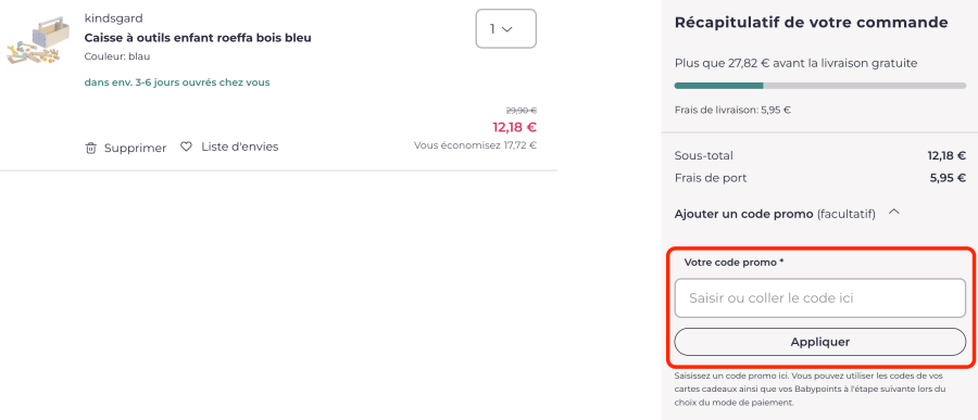 Place pour un code promo babymarkt