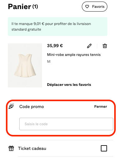Place pour un code promo Bershka