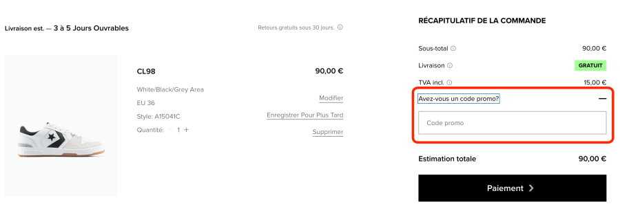 Place pour un code promo Converse