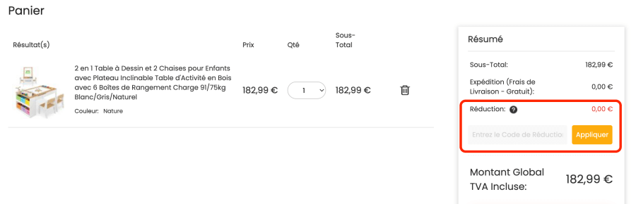 Case pour un code promo Costway