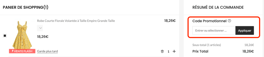 Place pour un code promo Dresslily