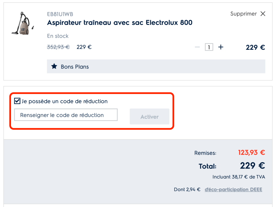 Place pour un code promo Electrolux
