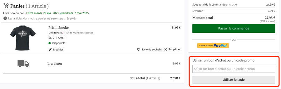 Case pour un code promo EMP