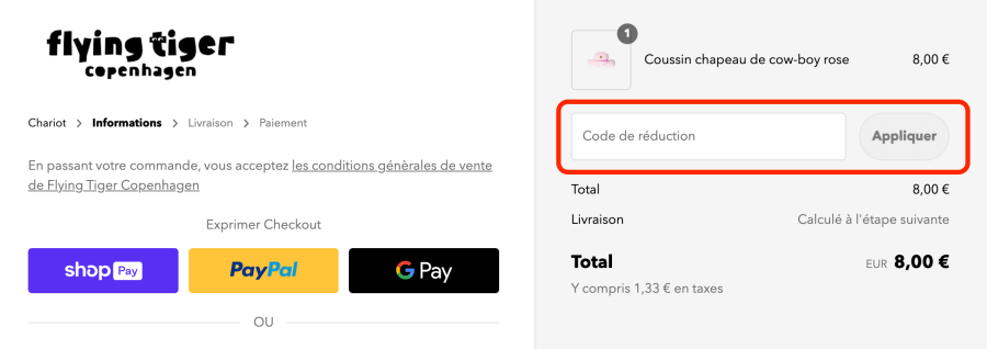 Case pour un code promo Flying Tiger