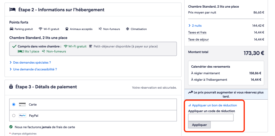 Place pour un code promo Hotels.com