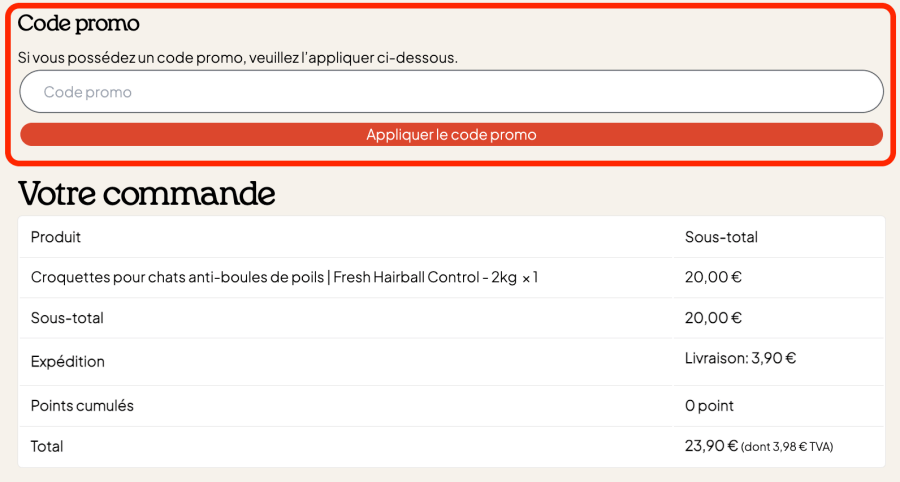 Case pour un code promo Husse