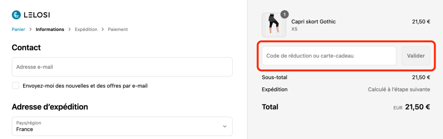 Case pour un code promo Lelosi