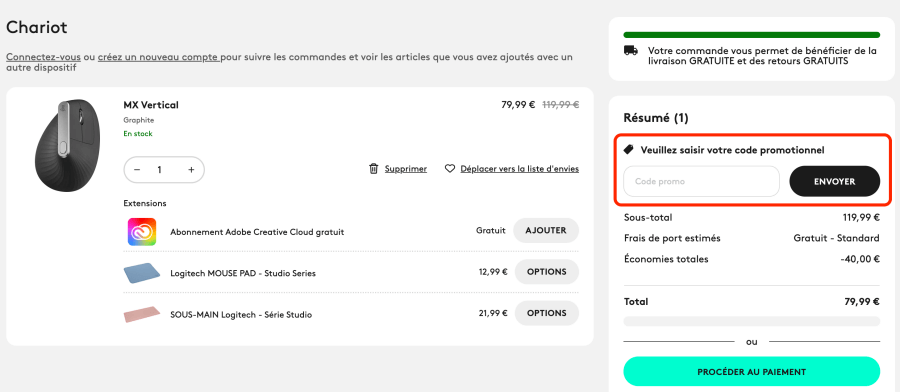 Place pour un code promo Logitech