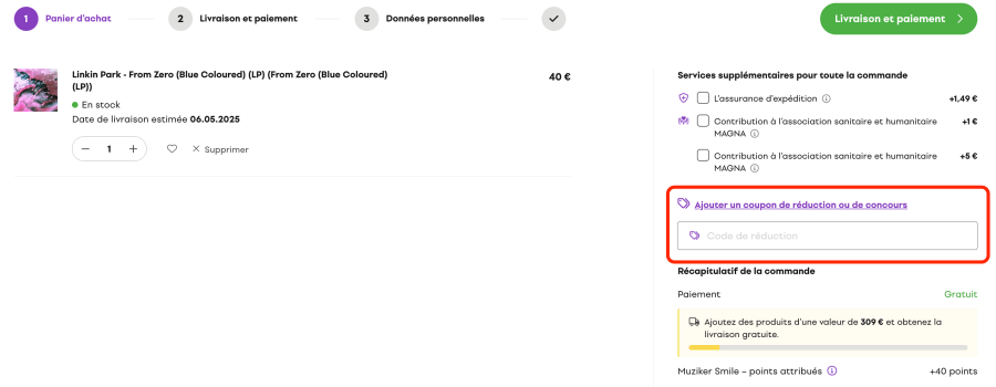 Place pour un code promo Muziker