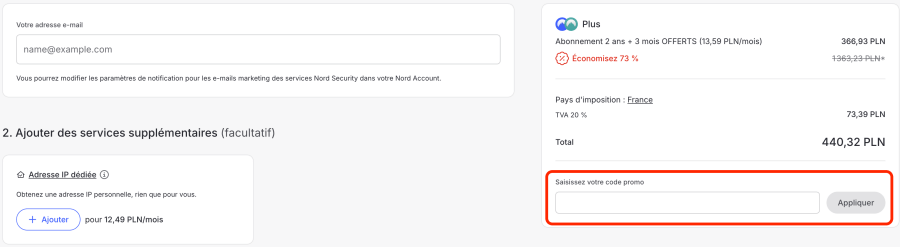 Place pour un code promo NordVPN