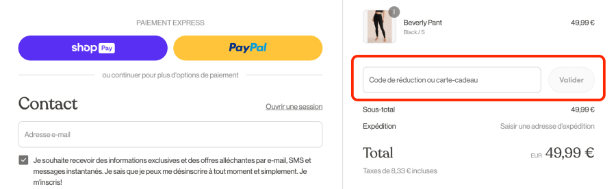 Case pour un code promo OCEANSAPART