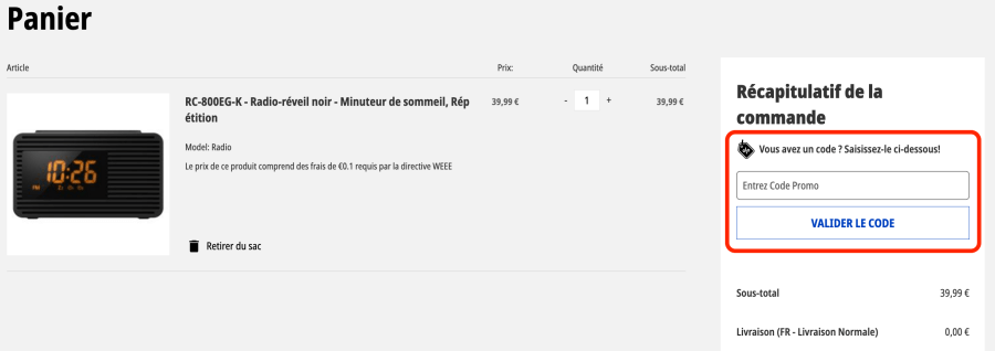 Place pour un code promo Panasonic