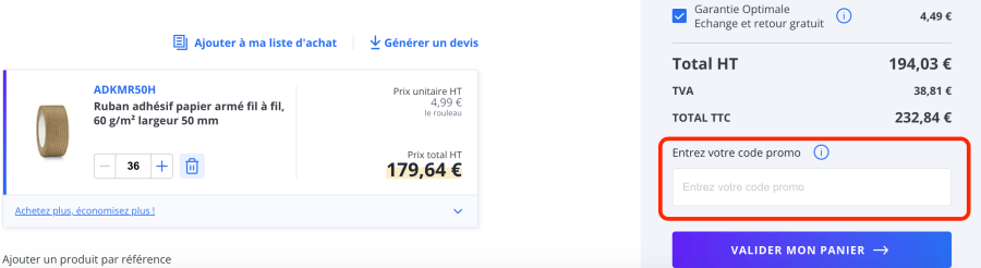 Place pour un code promo Raja