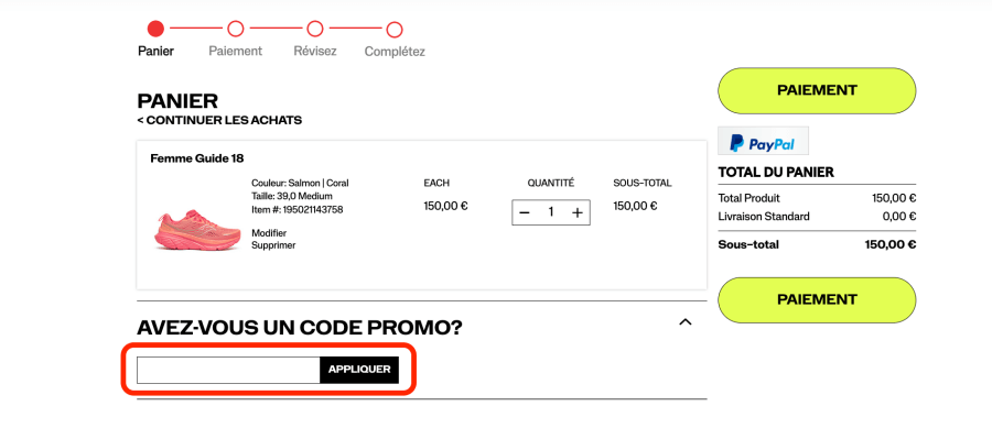 Place pour un code promo Saucony
