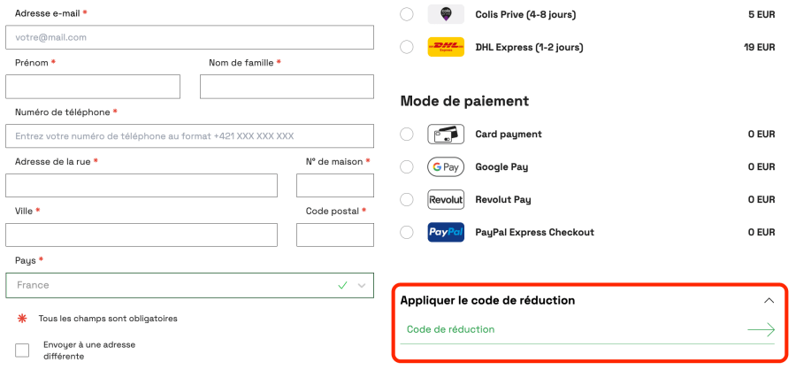 Place pour un code promo Shooos