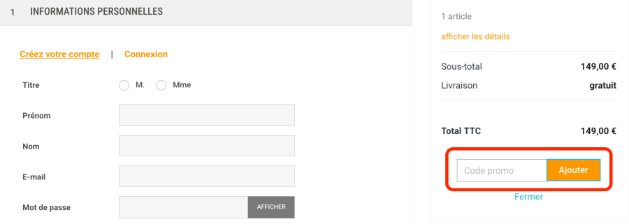 Place pour un code promo Stadler Form