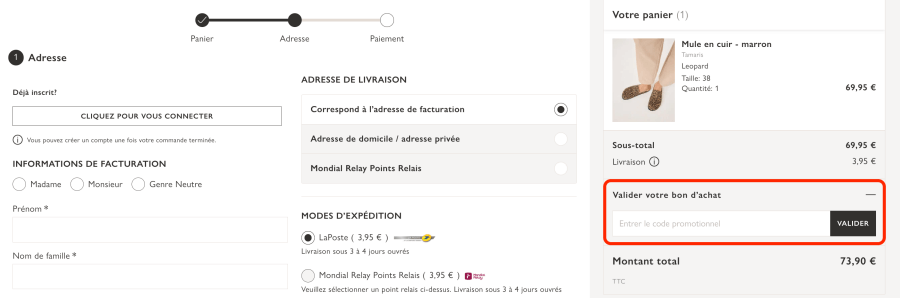 Case pour un code promo Tamaris