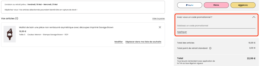 Place pour un code promo Tezenis