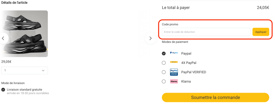 Case pour un code promo Voghion