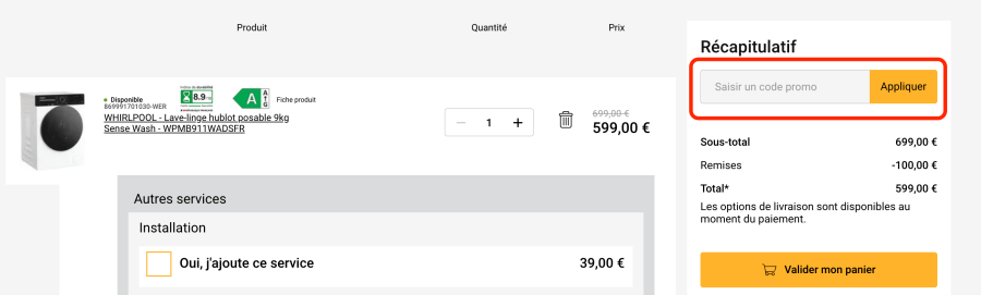 Case pour un code promo Whirlpool