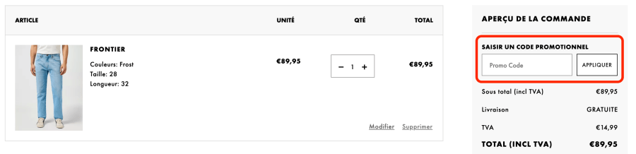 Place pour un code promo Wrangler